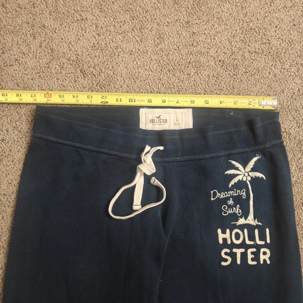 Hollister Women Navy Blue Jogger Sweatpants Dreaming of Surf Palm Tree Logo Sz L - Picture 6 of 14